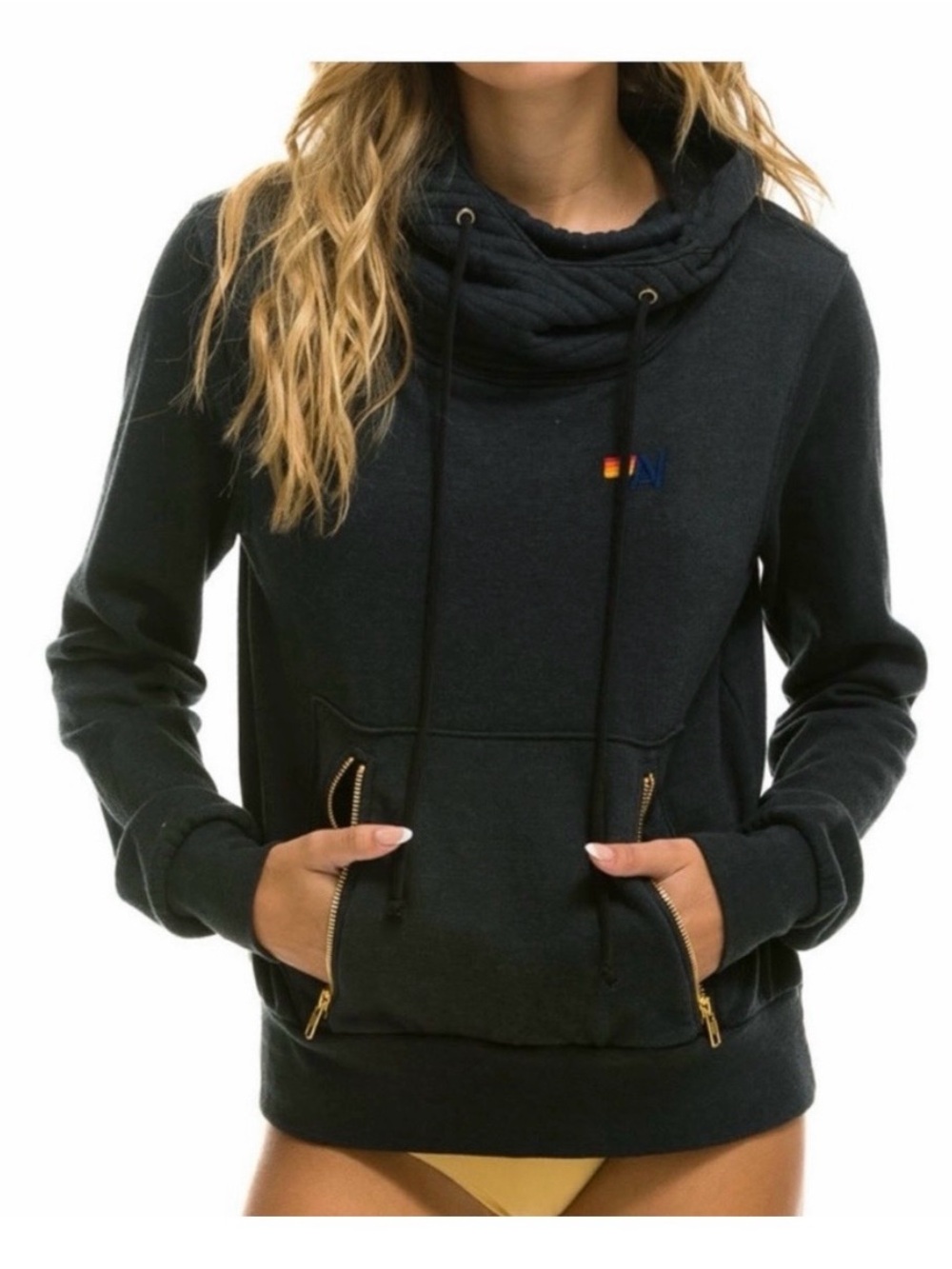 Aviator nation charcoal ninja Hoodie with Zip Pocket Accents size small